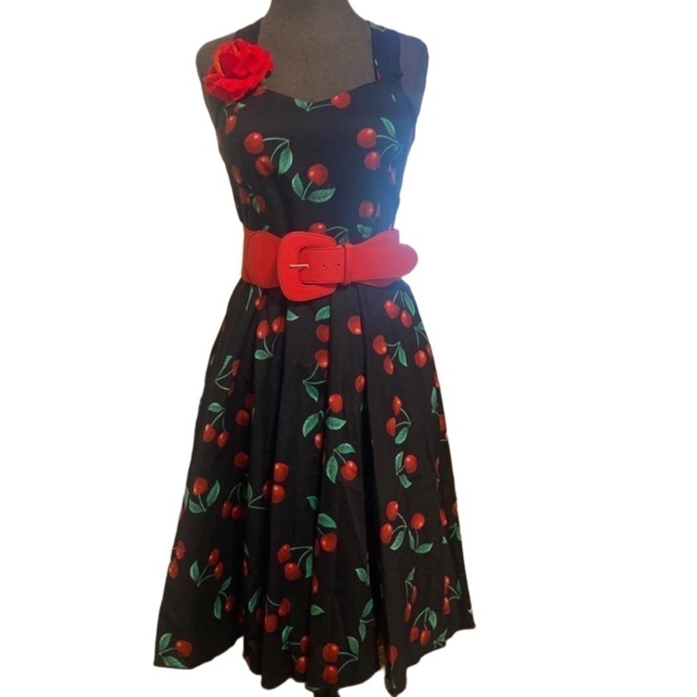 50’s style Black and red cherry dress rockabilly